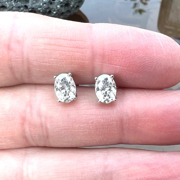 Certified Oval Moissanite Stud Earrings Sterling Silver 925 Screw Backs - Picture 4 of 14